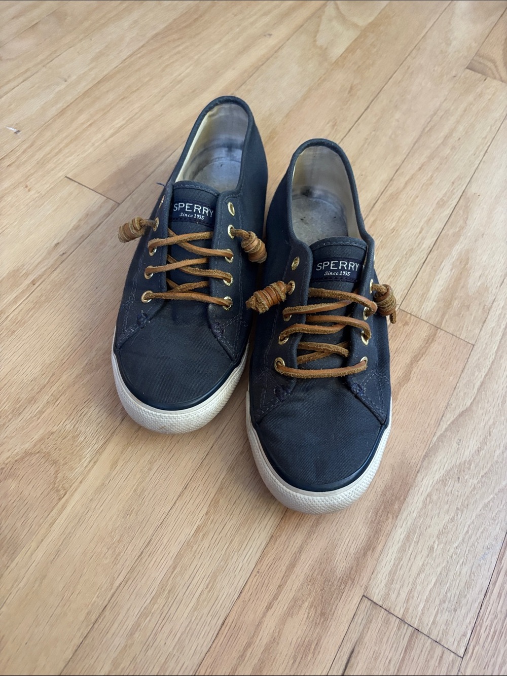 Sperry Black Canvas Low-Top Sneakers with Tan Laces